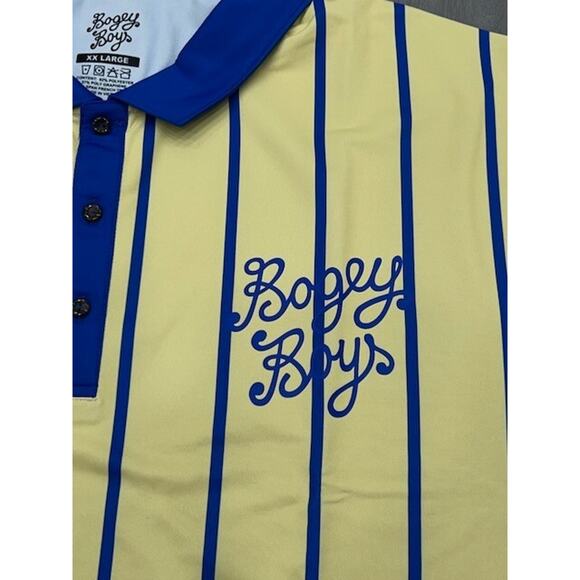 NWT Bogey Boys Mens Golf Polo Shirt Spell Out Logo Striped Yellow Blue Size XXL - Picture 3 of 7